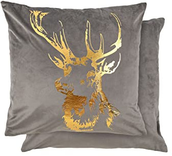 Emma Barclay Samt Hirsch - weicher Plüsch Samt Kissenbezug mit Foliendruck in Silber - 17x17 (43x43cm)