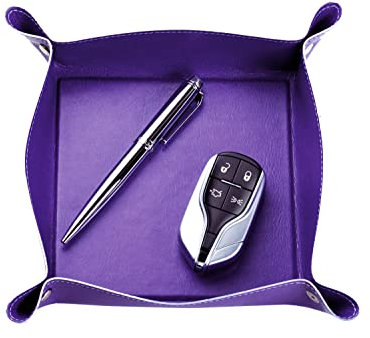 DELMON VARONE - Taschenleerer 14x14cm aus veganem Eco Kunstleder (lila) - Taschenentleerer, Schlüsselschale & Stiftablage - Ablage für Schmuck, Kleingeld & Handy - Elegante Taschenleerer-Schale