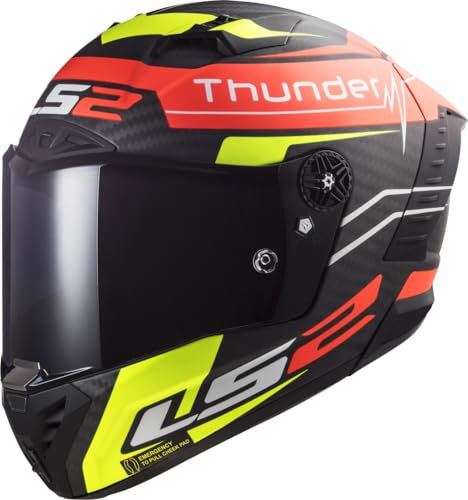 LS2, Integraler Motorradhelm THUNDER CARBON ATTACK Matt Red H-V Yellow, L