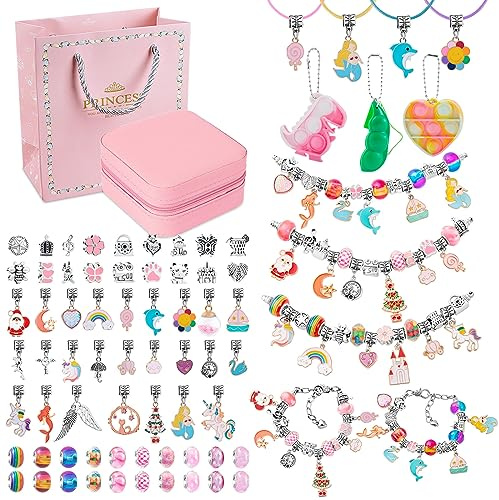 SASUKI Charm armbandssats, presenter till 5 6 7 8 9 10 11 år flicka vänskapsarmband själv flicka gåvor 6 7 8 9 10 11 12 år armband gör det själv enhörning födelsedagspresent, ROSA