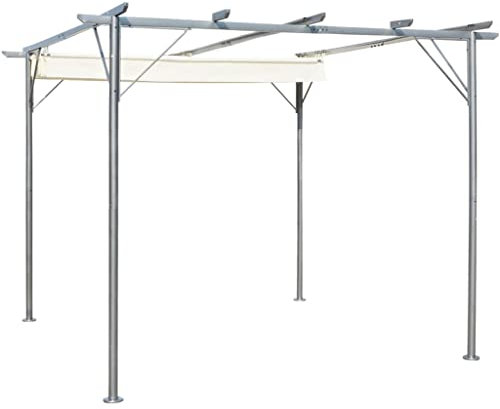 Pergola mit ausziehbarem Dach cremeweiß 3x3m Stahl Dachartikelfarbe cremeweiß