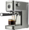 EVVO Cafetera Express Intensa, Presión de 20 bares, Cuerpo de Acero, Espressos y Capuccinos, 1350W, Doble salida, Portafiltros, Depósito de 1,2 l, Calentamiento Rápido (Steel, Con manómetro)