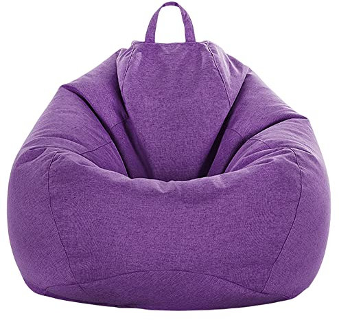 FANSU Funda para puf sin relleno, color liso, sofá perezoso para juegos para adultos y niños, asiento lavable con respaldo alto, almacenamiento de ropa de peluche (70 x 80 cm, morado)