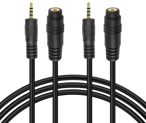 XMSJSIY 2.5mm Extension Cable Male to Female Stereo Audio Adapter Extender Cord, 2.5mm TRRS Audio Plug Cable for Headset Headphone Mic/Microphones, Smartphone - 2PCS - 1.8M