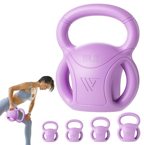 5 lb Kettlebell Weight with Three-handles for Weightlifting, Conditioning and Core Training for Women Men Home Gym [Purple]