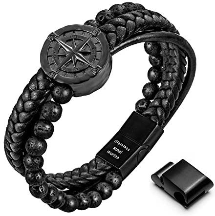 murtoo armband herr, premium läderarmband för män i svart och brunt, kompass armband, magnetisk stängning av rostfritt stål, bra presentidé för män, 23cm, Läder