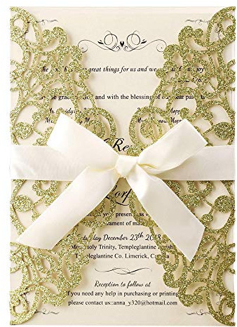 Hosmsua 50x biglietti di invito Oro per matrimonio con buste per compleanno fidanzamento compleanno inviti di matrimonio stampa personalizzata (50 pezzi)