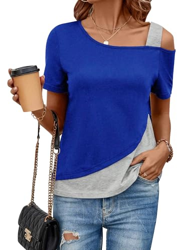 ZASFOU Donna Magliette Top Estive Camicia Elegante Manica Corta T Shirt Spalle Scoperte Tunica Blusa Camicetta