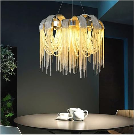 McOsu Scandinavian Light Luxury Aluminum Chain Arch Living Room Dining Room Chandelier Villa - postmodern Round Tassel Chandelier Chandelier Lighting Crystals