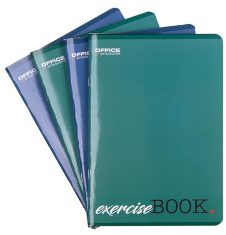 OFFICER PRODUCTS Cuaderno escolar/formato A5 96/96 hojas rayadas/mixtas, paquete de 4 unidades, diseños surtidos/para jóvenes, niños, con margen, tarjetas blancas