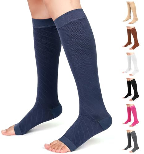 Ailaka Kompressionssocken für Männer und Frauen, 20-30 mmHg medizinische Kniestrümpfe, offene Zehensocken für Krampfadern, Ödeme, Genesung, Schwangere, Krankenschwester