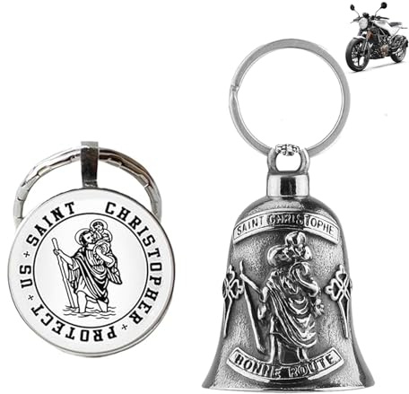ARROMI 2 portachiavi di San Cristoforo, per auto, campana custode per moto, campanella del guardiano, portachiavi personalizzato, collana di San Cristoforo, per uomini, donne, viaggi sicuri, buona