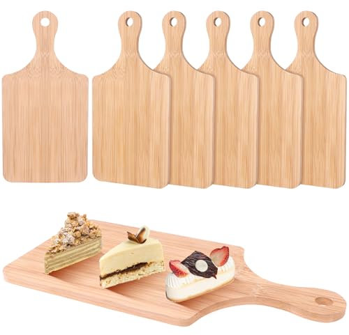6 Pcs Bamboo Chopping Board 11x5 Inch Thicken Bamboo Cutting Board Bulk Wood Serving Charcuterie Board with Handle Dinner Plate Tray Kitchen Chopping Board for Meat Bread Vegetables Fruits Food (6)