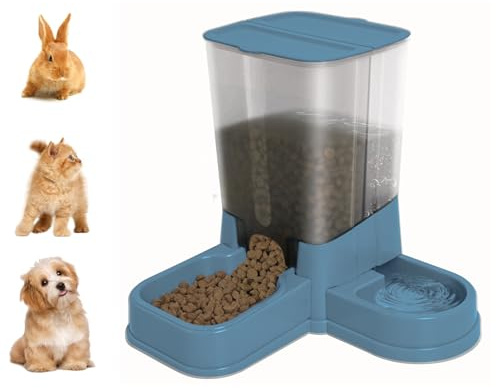 Mangeoire Automatique 2 en 1 pour Chat, Distributeur de Nourriture et d'eau Amovible pour Chat et Petit Chien pour la Les Voyages et Maison (Bleu)