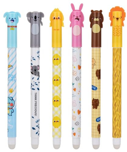 LVZONGXIN Radierbarer Kugelschreiber,- [ 6 Blau ] - Tintenroller Radierbar Gelstift, 0.5 mm Radierstift Cartoon Löschbarer Stift Erasable Pen für Kinder Studenten Geschenk Schul Bürobedarf
