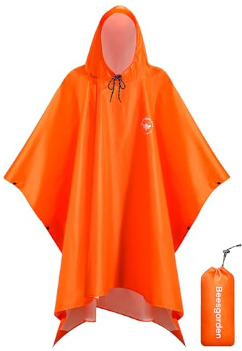 Beesgarden Poncho Pluie Imperméable avec Capuche, Léger Imperméable Poncho pour Camping Randonnée Vélo Pêche Voyage Moto, vélo, Respirant Ripstop, Unisexe Poncho Pluie Réutilisable Pour Adultes