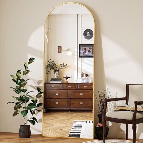 Riskioir 56 x 21 Arch Full Length Mirror - Floor Full Body Mirror with Aluminum Frame - Standing, Leaning or Hanging, for Bedroom, Living Room, Gold