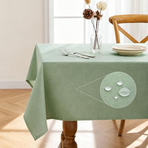 Pureegg Tischdecke Abwaschbar - Tischtuch in Leinenoptik, Outdoor Wetterfest, Wasser- und Schmutzabweisend, Ideal für Esstisch, Party und Garten,Salbeigrün, 100×140cm