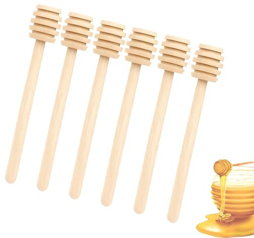 KIRVOS 6pcs Cuillères à Miel Mini,Agitateurs à Miel en Bois Naturel 9.5cm,Idéales pour Miel,Confiture et Sirop,pour Cuisine, Salle à Manger, Salle de Thé