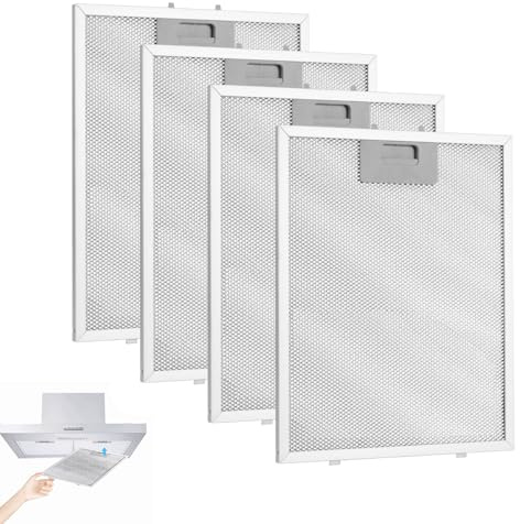 4 Pack Cooker Hood Filter Replacement Metal Grease Filter, 320x260x9mm 5-Layer Aluminum Extractor Fan Filters Mesh, Universal Range Hood Filter for Many Leading Brand of Cooker Hood