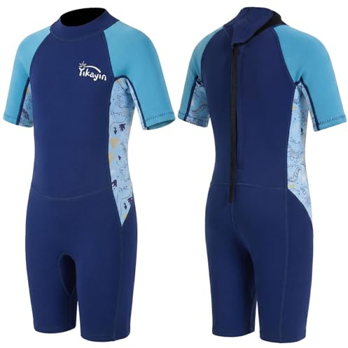 Yikayin Barn våtdräkt shorts, 2,5 mm kort våtdräkt för pojkar flickor, neopren termisk UV-baddräkt med dragkedja på baksidan för simning lektioner dykning surfing snorkling