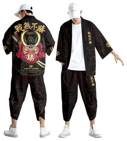 Men's Casual Loose Japanese Kimono Cardigan with Multicolor National Prints, 3/4 Sleeve Summer Bathrobe for Home or Beach Wear, Lightweight Unisex Style