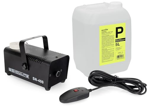 Showlite SN-400 Nebelmaschine 400W mit Fernbedienung und Nebelfluid (Nur 3 Minuten Aufwärmzeit, 40m³/min Nebelausstoß, 3,5m Sprühdistanz, 5L Nebelflüssigkeit inklusive) schwarz