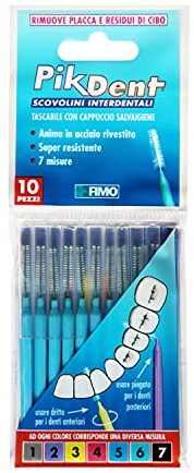 Pikdent-Interdentalbürsten - Langlebiger beschichteter Stahlkern und Tynex-Borsten - 5. Größe: Hellblau - 0,8 mm, halb-kegelförmig - 10 Zahnbürsten