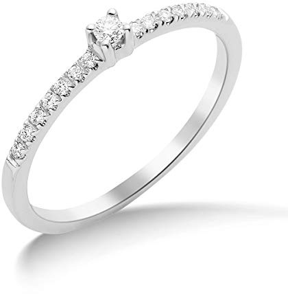 Miore Bijoux pour Femmes Bague de Fiançailles avec Diamants 0.12 Ct Anneau en Or Blanc 18 Carats / 750 Or