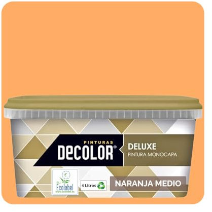 DELUXE Pintura de Interior Monocapa Mate. 4 Litros. Ecológica con Certificado Ecolabel. NARANJA MEDIO