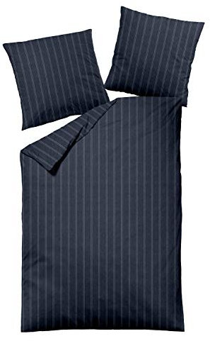 jilda-tex Biber Bettwäsche Made IN Germany Melange 135x200 cm + 80x80 cm 100% Baumwolle Feinbiberbettwäsche Edel-Flanell Verschiedene Größen/Farben (Dark Pinstripes Blue, 200 x 200 cm)