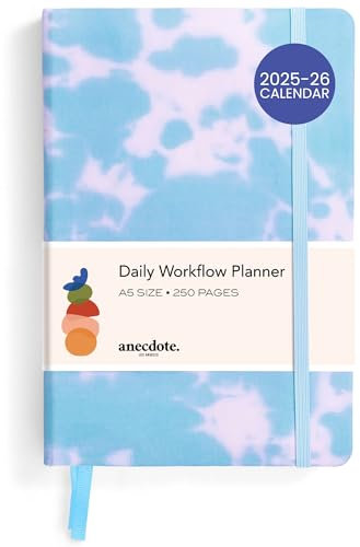 Anecdote Daily Planner w/ 2026-2027 Calendar | Start Anytime 26 Weeks Undated | 1 Page per Day | 8.5 x 5.2 | Hardcover To-Do List Organizer, Plan Your Success, Achieve Productivity Goals (Tie Dye)