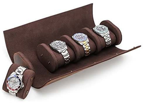 Hiram montre étui de rangement pour 4 montres fait à la main en cuir véritable organisateur de rouleau de rangement pour montres montres portables boîte de voyage