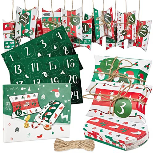 Adventskalender zum Befüllen: DIY Adventskalender 2025 – Papiertaschen klein, Zahlen Sticker – Adventskalender Selber Basteln – LIVAIA Geschenk Set