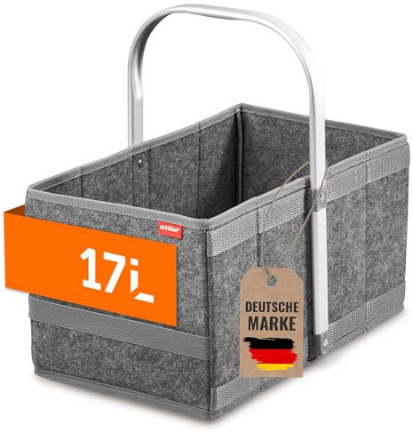 achilles Einkaufskorb Faltbar aus Filz – Klappbarer Tragekorb mit Aluminium-Griff – Leicht & Robust – Kompakte Einkaufstasche – 40x24x20 cm – Grau
