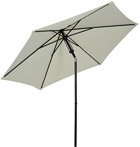 Outsunny Parasol de jardin inclinable parasol droit à poussée manuelle avec aération en métal polyester haute densité 180g/m² dim. Ø 265 x 235H cm gris clair