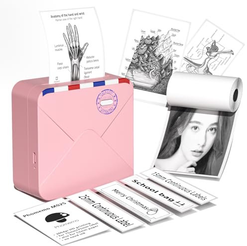 Phomemo M02S Mini Bluetooth Taschendrucker 300dpi Thermo Mobile Drucker Kompatibel mit iOS und Android, Mini Drucker für Smartphone, für Plan Journal, Organisation, Studienhinweise, Fotos, Rosa