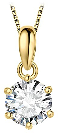 JewelryPalace Round 0.5ct Moissanite Solitaire Pendant Necklace for Women, Classic Simulated Diamond 925 Sterling Silver 14k Yellow Gold Plated Necklaces for Her VVS D-F, 18 Inch Box chain