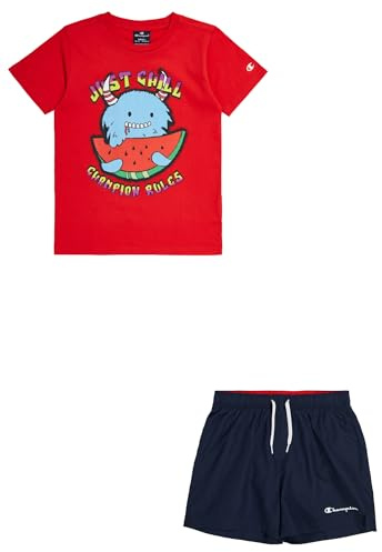 Champion Legacy Back To The Beach B - Graphic Crewneck T-shirt & WR Shorts Completo, Rosso/Blu Marino, 13-14 anni Bambini e ragazzi SS24