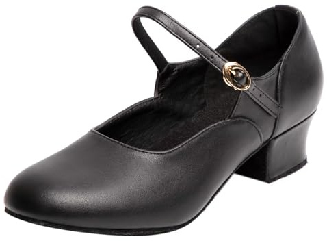 ARCLIBER Black Character Shoes for Women Suede Sole Low Heel Cuban Heel Dance Shoes Ankle Strap Dancing Shoes-6.5US