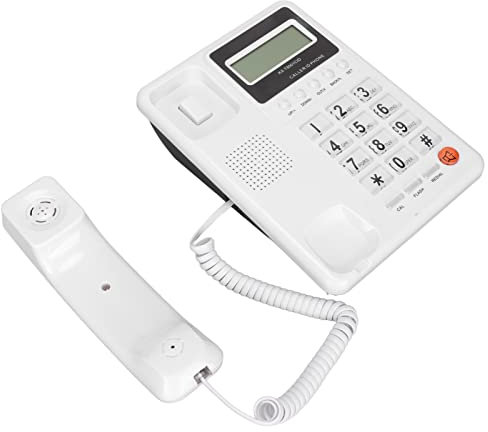 Desktop-Festnetztelefon mit Schnur, FSK-DTMF-Wahlwiederholungsfunktion, Anrufer-ID, Kabelgebundenes Telefon, Großes Tastentelefon, ältere Senioren, Festnetztelefon für das Hotelgeschäft zu (Weiss)