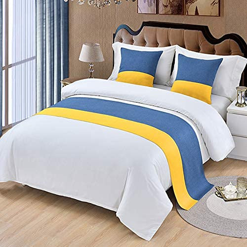 CIRONI Bettläufer mit zweifarbigen Nähten, Tagesdecken, Polyester-Baumwolle, Bettüberwurf, Überwürfe, Betttuch, Dekorationen für Hotelschlafzimmer, Dunkelblau-50 x 210 cm, für 150 cm breites Bett