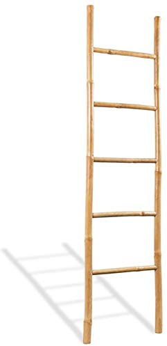 Homgoday Escalera Toallero de Bambú - 5 Peldaños, Secado Rápido, Decoración para Baño, Marrón