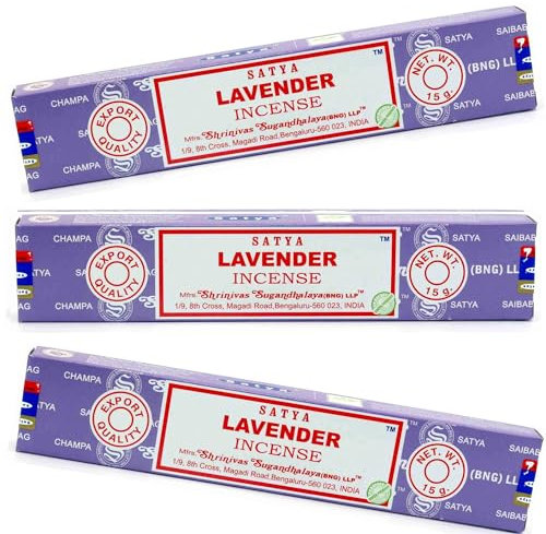 Original Satya Lavender Incense Sticks Pack of 3X 15G for Aromatherapy, Spa, Yoga, Weddings, Meditation, Healing, Positivity and Relaxation by Greensense