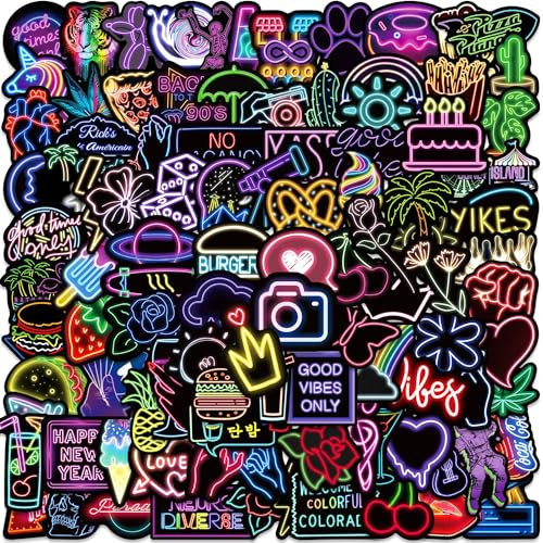 Veszoen 100 Stück Cool Graffiti Neon Sticker Set Aufkleber Pack Stickers Aesthetic Wasserdicht Vinyl Stickers für Laptop Telefon MacBook Scooter Scrapbook Journal Planer Skate Gitarre etc