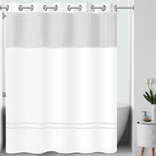 Hookless It's A Snap! Escape 3-in-1 Shower Curtain With Sheer Top Window, Flex-On Rings & Fabric Liner, 71 x 74, White