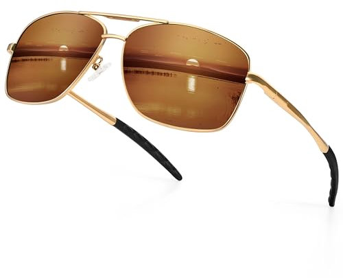 URUMQI Sonnenbrille Herren Damen Polarisiert Pilot Metallrahmen Sonnenbrillen UV400 Schutz Ultra Leicht Für Autofahren Angeln Golf Glänzende Goldener Rahmen