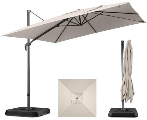 Hotime Sonnenschirm 300cm Aufgewertet und Gewichtet Ampelschirm 300cm mit 360° Drehung und 5 Winkelverstellung, Sonnenschirme Aluminium Gestell Gartenschirm für Garten Terrasse Balkon, 27.5kg(Beige)