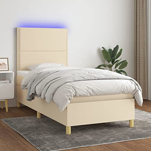 Brokky Boxspringbett mit Matratze & LED Bett Mit Bettkasten Bett Boxspringbett Betten Boxspringbett Mit Matratze Creme 90x200 cm Stoff - 3135330