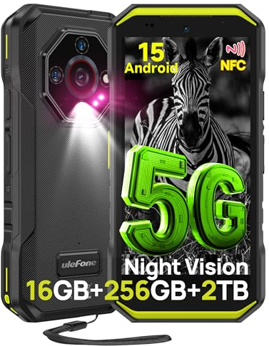 Ulefone Armor X32 Pro 5G Rugged Smartphone, 16GB+256GB/2TB, 64MP+25MP Night Vision, Android 15, 5.65 Corning Gorilla Glass, NFC 3-Card Slot Waterproof Outdoor Tough Phone Green
